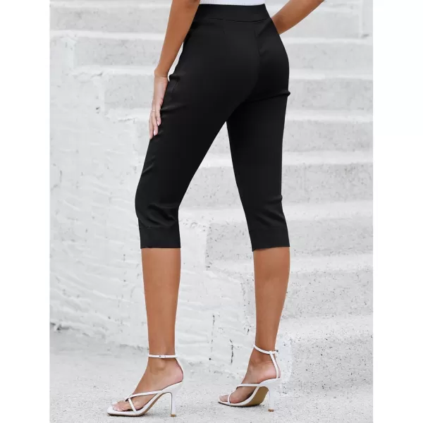 GRAPENT Capri Pants for Women High Waisted Pull On Elastic Waist Dressy Casual Stretchy Capris Trousers Pants PocketsBlack