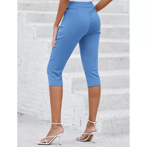 GRAPENT Capri Pants for Women High Waisted Pull On Elastic Waist Dressy Casual Stretchy Capris Trousers Pants PocketsHeritage Blue