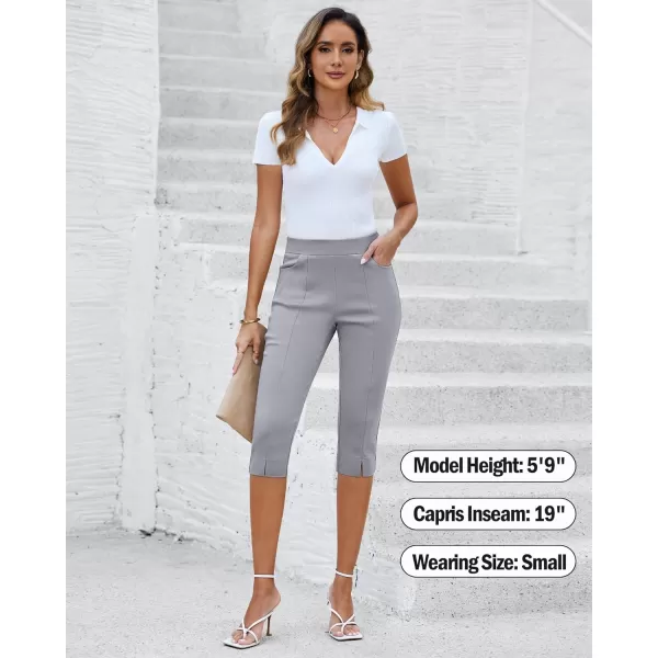 GRAPENT Capri Pants for Women High Waisted Pull On Elastic Waist Dressy Casual Stretchy Capris Trousers Pants PocketsLight Gray