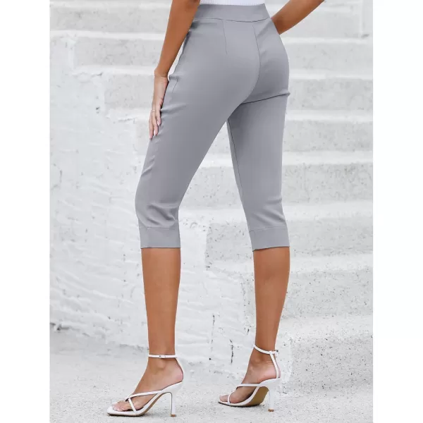 GRAPENT Capri Pants for Women High Waisted Pull On Elastic Waist Dressy Casual Stretchy Capris Trousers Pants PocketsLight Gray