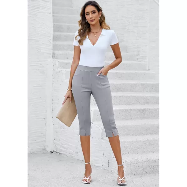 GRAPENT Capri Pants for Women High Waisted Pull On Elastic Waist Dressy Casual Stretchy Capris Trousers Pants PocketsLight Gray