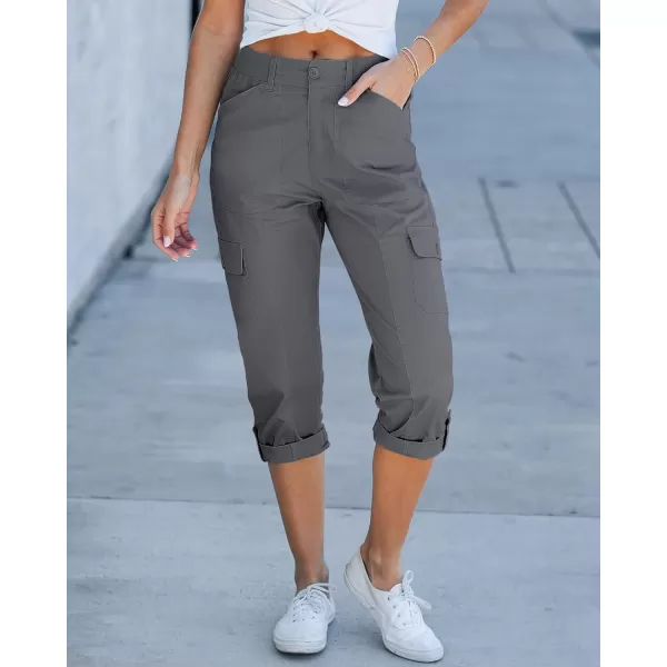 GRAPENT Cargo Capri Pants for Women High Waisted Relaxed Fit Elastic Knit Waist Casual Capris Trousers Cropped PantsDark Gray
