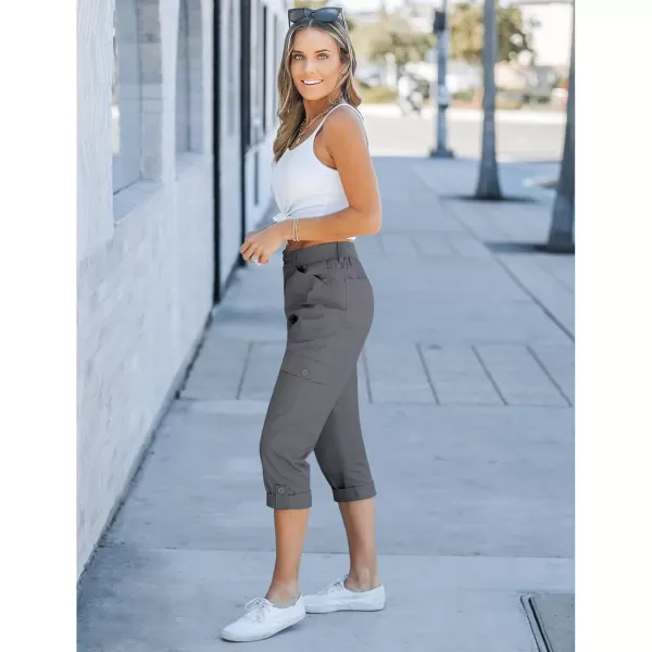 GRAPENT Cargo Capri Pants for Women High Waisted Relaxed Fit Elastic Knit Waist Casual Capris Trousers Cropped PantsDark Gray