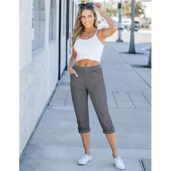 GRAPENT Cargo Capri Pants for Women High Waisted Relaxed Fit Elastic Knit Waist Casual Capris Trousers Cropped PantsDark Gray