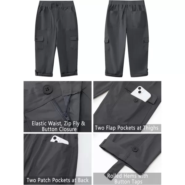 GRAPENT Cargo Capri Pants for Women High Waisted Relaxed Fit Elastic Knit Waist Casual Capris Trousers Cropped PantsDark Gray