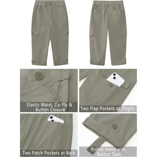 GRAPENT Cargo Capri Pants for Women High Waisted Relaxed Fit Elastic Knit Waist Casual Capris Trousers Cropped PantsDusty Olive