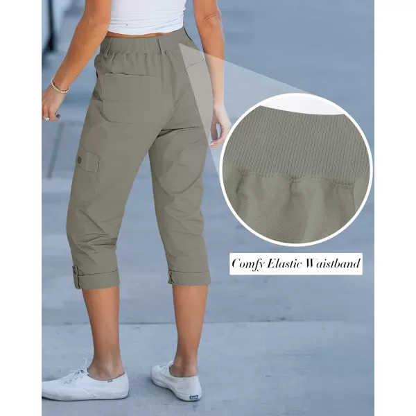 GRAPENT Cargo Capri Pants for Women High Waisted Relaxed Fit Elastic Knit Waist Casual Capris Trousers Cropped PantsDusty Olive