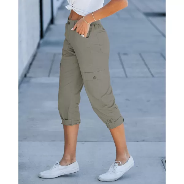 GRAPENT Cargo Capri Pants for Women High Waisted Relaxed Fit Elastic Knit Waist Casual Capris Trousers Cropped PantsDusty Olive