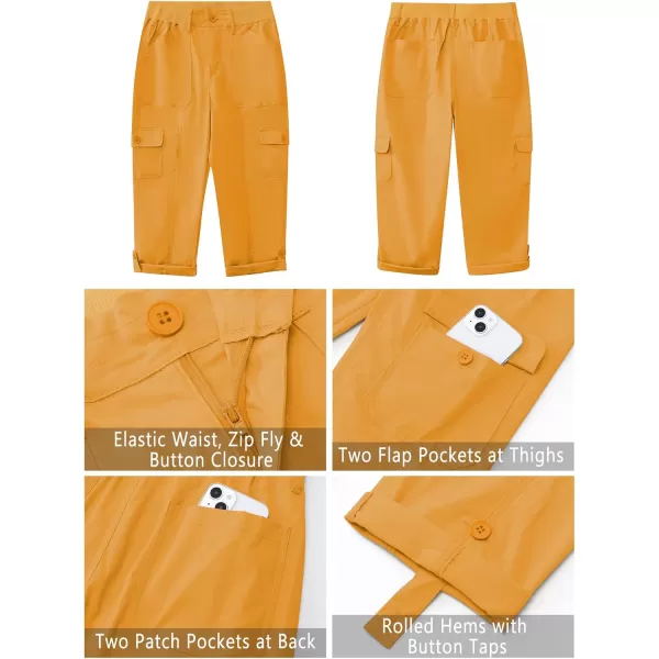 GRAPENT Cargo Capri Pants for Women High Waisted Relaxed Fit Elastic Knit Waist Casual Capris Trousers Cropped PantsGolden Rod