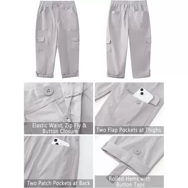 GRAPENT Cargo Capri Pants for Women High Waisted Relaxed Fit Elastic Knit Waist Casual Capris Trousers Cropped PantsLight Gray