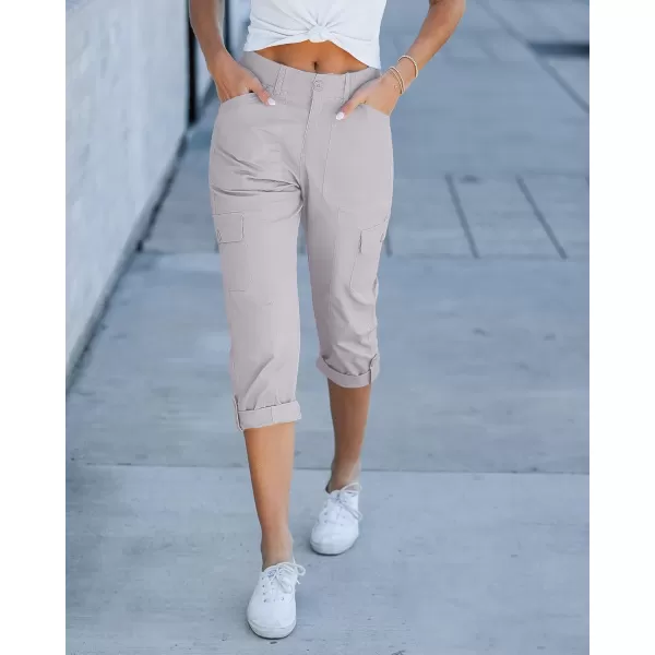 GRAPENT Cargo Capri Pants for Women High Waisted Relaxed Fit Elastic Knit Waist Casual Capris Trousers Cropped PantsLight Gray