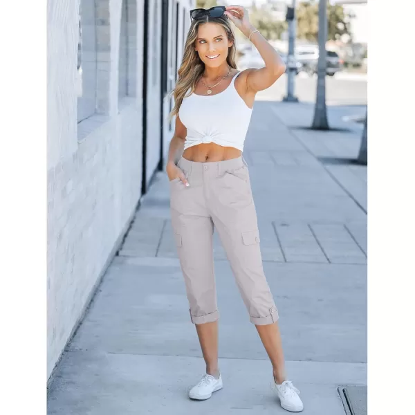 GRAPENT Cargo Capri Pants for Women High Waisted Relaxed Fit Elastic Knit Waist Casual Capris Trousers Cropped PantsLight Gray