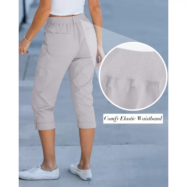GRAPENT Cargo Capri Pants for Women High Waisted Relaxed Fit Elastic Knit Waist Casual Capris Trousers Cropped PantsLight Gray