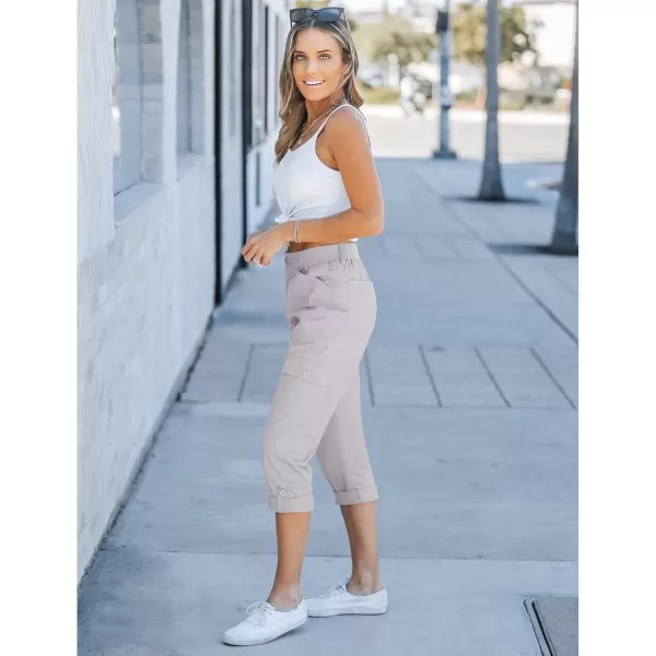 GRAPENT Cargo Capri Pants for Women High Waisted Relaxed Fit Elastic Knit Waist Casual Capris Trousers Cropped PantsLight Gray