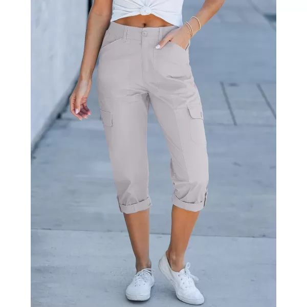 GRAPENT Cargo Capri Pants for Women High Waisted Relaxed Fit Elastic Knit Waist Casual Capris Trousers Cropped PantsLight Gray