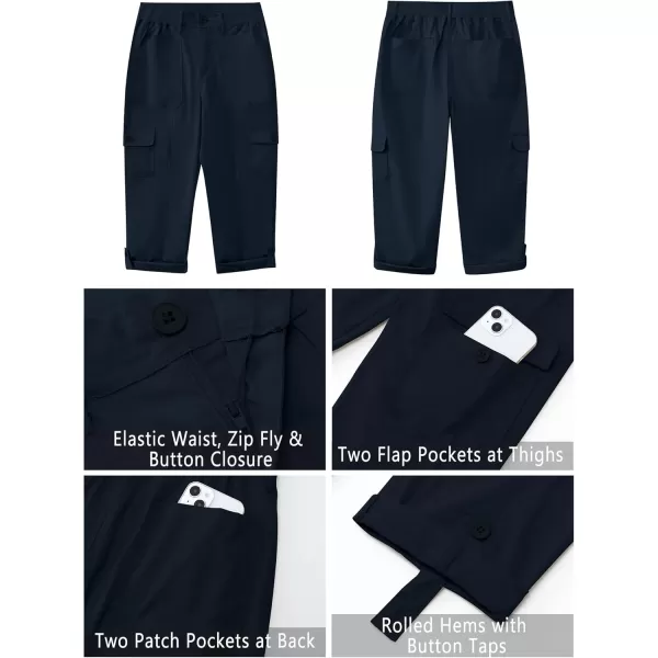 GRAPENT Cargo Capri Pants for Women High Waisted Relaxed Fit Elastic Knit Waist Casual Capris Trousers Cropped PantsNavy Blue