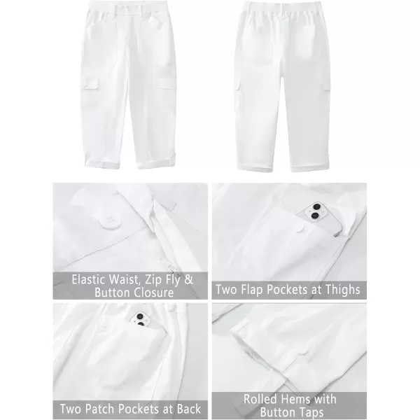 GRAPENT Cargo Capri Pants for Women High Waisted Relaxed Fit Elastic Knit Waist Casual Capris Trousers Cropped PantsOffwhite