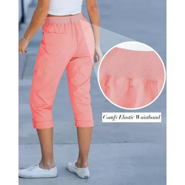 GRAPENT Cargo Capri Pants for Women High Waisted Relaxed Fit Elastic Knit Waist Casual Capris Trousers Cropped PantsPink