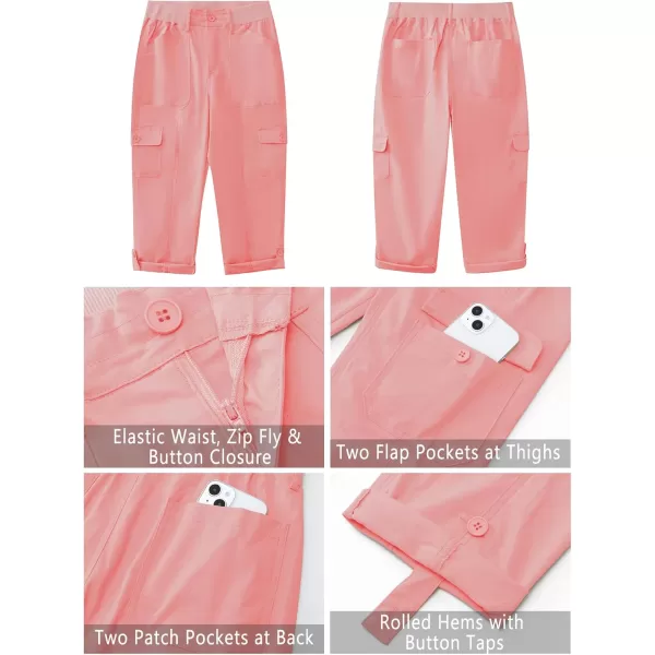 GRAPENT Cargo Capri Pants for Women High Waisted Relaxed Fit Elastic Knit Waist Casual Capris Trousers Cropped PantsPink