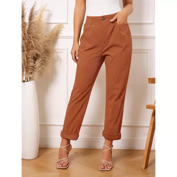 GRAPENT Corduroy Pleated Pants for Women Casual Stretchy High Waisted Straight Leg Trousers Loose Fit Slacks with PocketsBurnt Orange