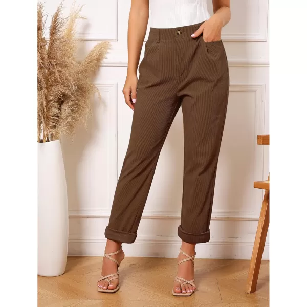 GRAPENT Corduroy Pleated Pants for Women Casual Stretchy High Waisted Straight Leg Trousers Loose Fit Slacks with PocketsChocolate Brown