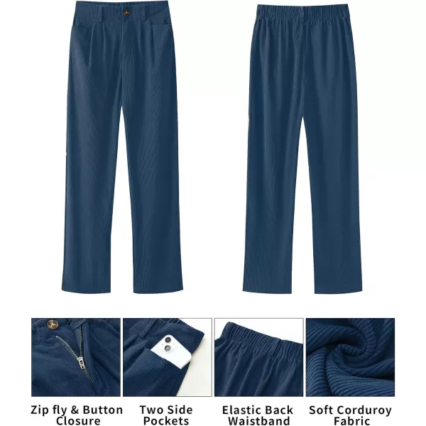 GRAPENT Corduroy Pleated Pants for Women Casual Stretchy High Waisted Straight Leg Trousers Loose Fit Slacks with PocketsDark Blue