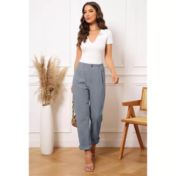 GRAPENT Corduroy Pleated Pants for Women Casual Stretchy High Waisted Straight Leg Trousers Loose Fit Slacks with PocketsGray