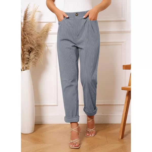 GRAPENT Corduroy Pleated Pants for Women Casual Stretchy High Waisted Straight Leg Trousers Loose Fit Slacks with PocketsGray