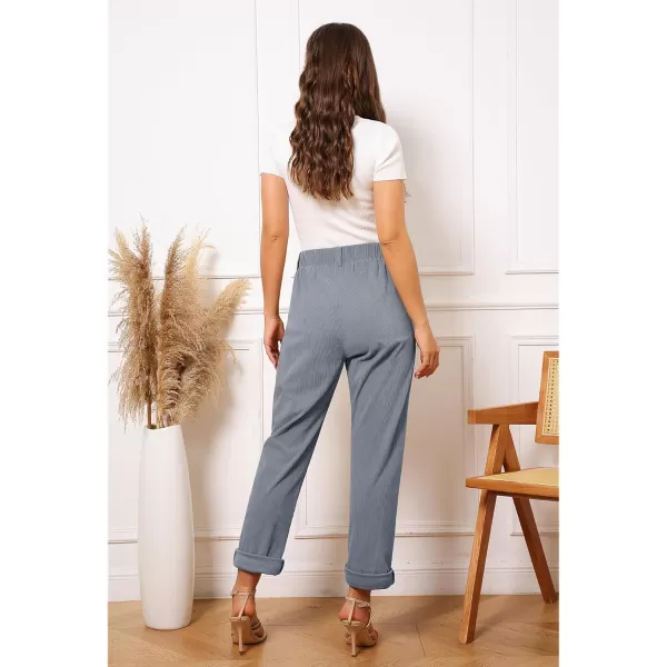 GRAPENT Corduroy Pleated Pants for Women Casual Stretchy High Waisted Straight Leg Trousers Loose Fit Slacks with PocketsGray
