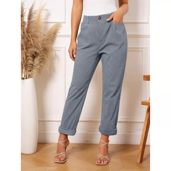 GRAPENT Corduroy Pleated Pants for Women Casual Stretchy High Waisted Straight Leg Trousers Loose Fit Slacks with PocketsGray