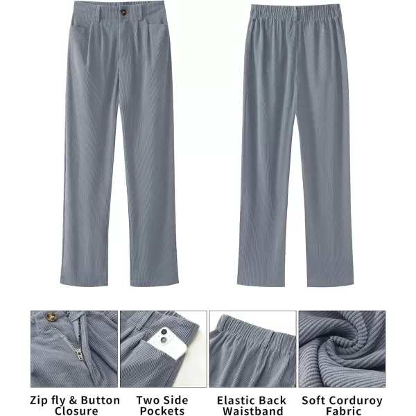 GRAPENT Corduroy Pleated Pants for Women Casual Stretchy High Waisted Straight Leg Trousers Loose Fit Slacks with PocketsGray