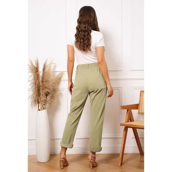 GRAPENT Corduroy Pleated Pants for Women Casual Stretchy High Waisted Straight Leg Trousers Loose Fit Slacks with PocketsKhaki