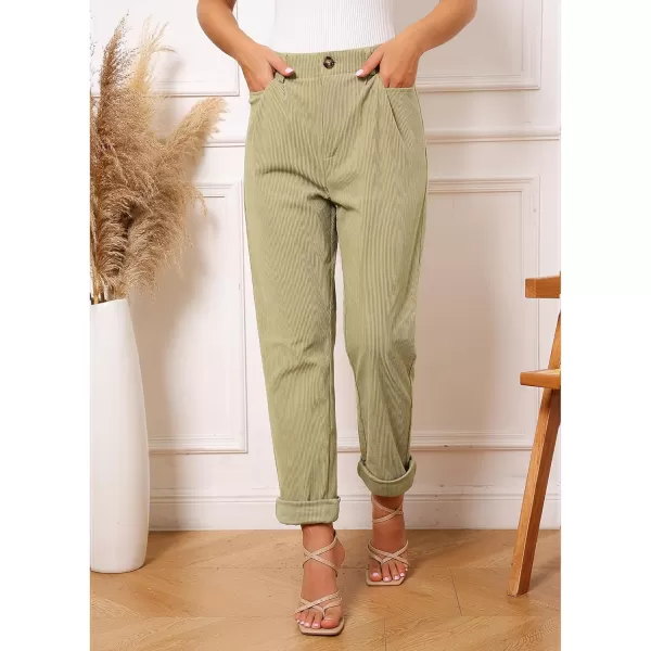 GRAPENT Corduroy Pleated Pants for Women Casual Stretchy High Waisted Straight Leg Trousers Loose Fit Slacks with PocketsKhaki
