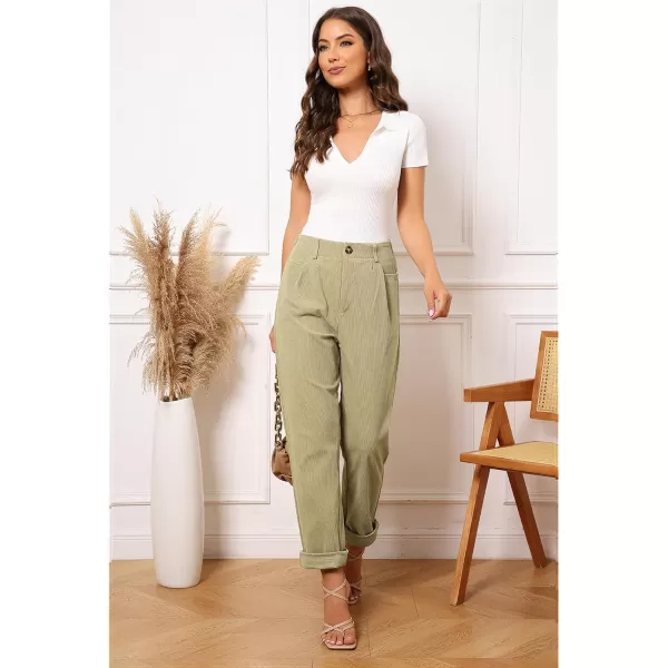 GRAPENT Corduroy Pleated Pants for Women Casual Stretchy High Waisted Straight Leg Trousers Loose Fit Slacks with PocketsKhaki