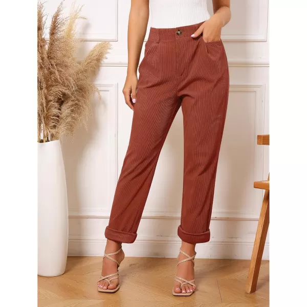 GRAPENT Corduroy Pleated Pants for Women Casual Stretchy High Waisted Straight Leg Trousers Loose Fit Slacks with PocketsRust