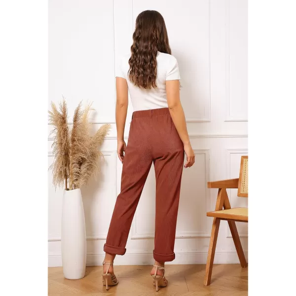 GRAPENT Corduroy Pleated Pants for Women Casual Stretchy High Waisted Straight Leg Trousers Loose Fit Slacks with PocketsRust