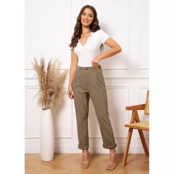 GRAPENT Corduroy Pleated Pants for Women Casual Stretchy High Waisted Straight Leg Trousers Loose Fit Slacks with PocketsSepia Tint