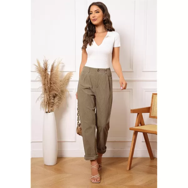 GRAPENT Corduroy Pleated Pants for Women Casual Stretchy High Waisted Straight Leg Trousers Loose Fit Slacks with PocketsSepia Tint