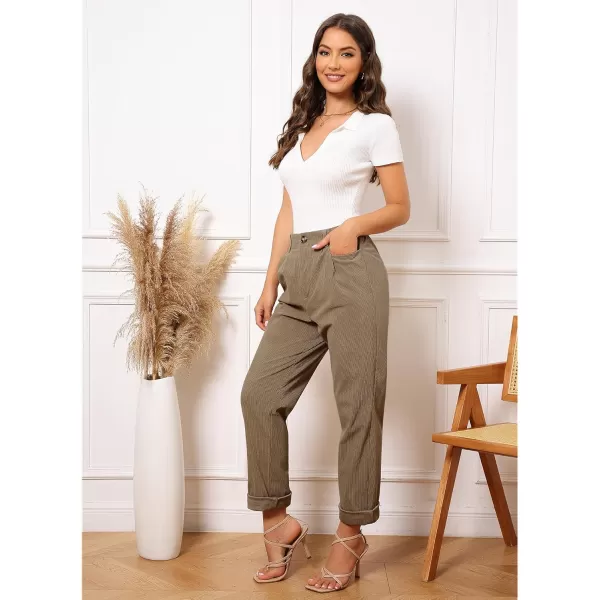GRAPENT Corduroy Pleated Pants for Women Casual Stretchy High Waisted Straight Leg Trousers Loose Fit Slacks with PocketsSepia Tint