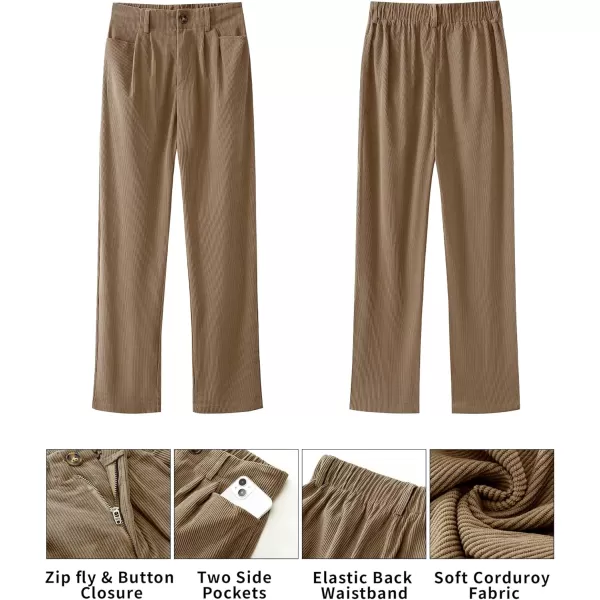 GRAPENT Corduroy Pleated Pants for Women Casual Stretchy High Waisted Straight Leg Trousers Loose Fit Slacks with PocketsSepia Tint