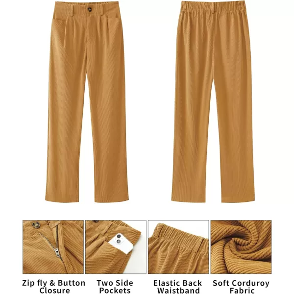 GRAPENT Corduroy Pleated Pants for Women Casual Stretchy High Waisted Straight Leg Trousers Loose Fit Slacks with PocketsSpruce Yellow