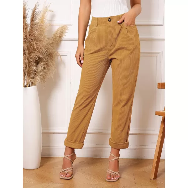 GRAPENT Corduroy Pleated Pants for Women Casual Stretchy High Waisted Straight Leg Trousers Loose Fit Slacks with PocketsSpruce Yellow