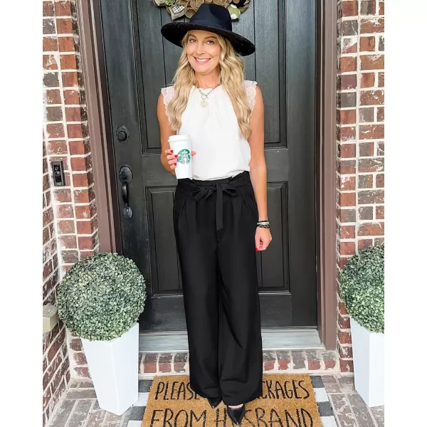 GRAPENT Dress Pants Women High Waisted Wide Leg Work Pants Dressy Casual Trendy Elastic Waist Pleated Belted TrousersBlack