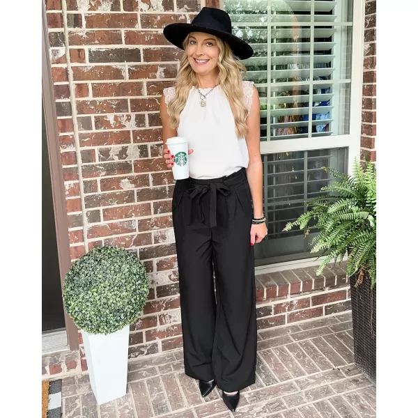 GRAPENT Dress Pants Women High Waisted Wide Leg Work Pants Dressy Casual Trendy Elastic Waist Pleated Belted TrousersBlack