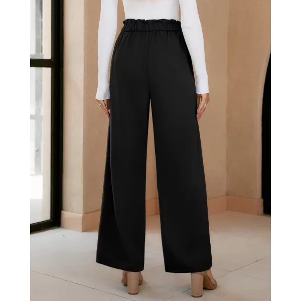 GRAPENT Dress Pants Women High Waisted Wide Leg Work Pants Dressy Casual Trendy Elastic Waist Pleated Belted TrousersBlack