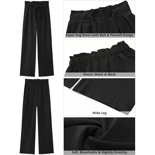 GRAPENT Dress Pants Women High Waisted Wide Leg Work Pants Dressy Casual Trendy Elastic Waist Pleated Belted TrousersBlack