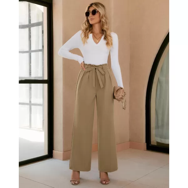 GRAPENT Dress Pants Women High Waisted Wide Leg Work Pants Dressy Casual Trendy Elastic Waist Pleated Belted TrousersCandied Ginger