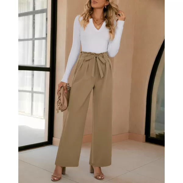 GRAPENT Dress Pants Women High Waisted Wide Leg Work Pants Dressy Casual Trendy Elastic Waist Pleated Belted TrousersCandied Ginger