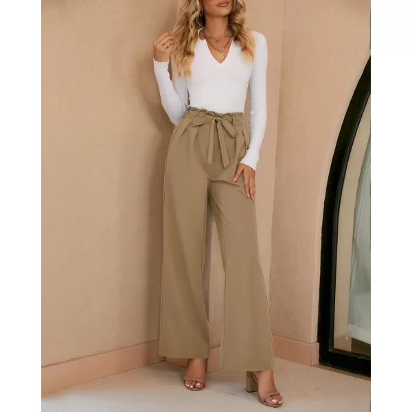 GRAPENT Dress Pants Women High Waisted Wide Leg Work Pants Dressy Casual Trendy Elastic Waist Pleated Belted TrousersCandied Ginger