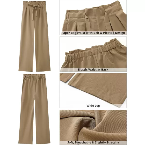GRAPENT Dress Pants Women High Waisted Wide Leg Work Pants Dressy Casual Trendy Elastic Waist Pleated Belted TrousersCandied Ginger